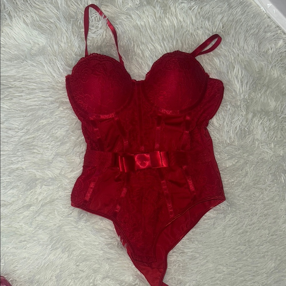 Elegant Red Lace Bodysuit